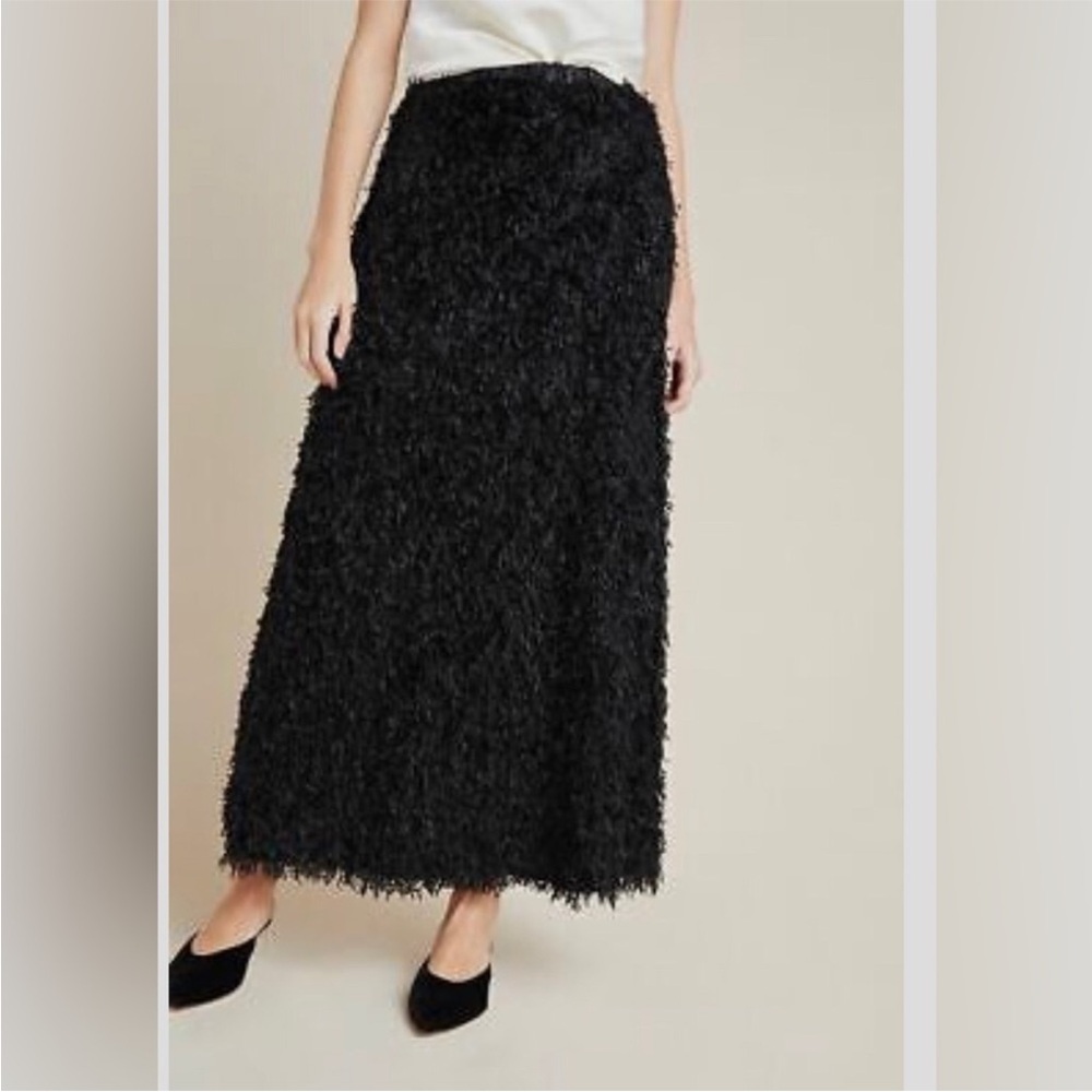 ANTHROPOLOGIE Sunday in Brooklyn Chantal Feathered Black Skirt - Picture 2 of 11